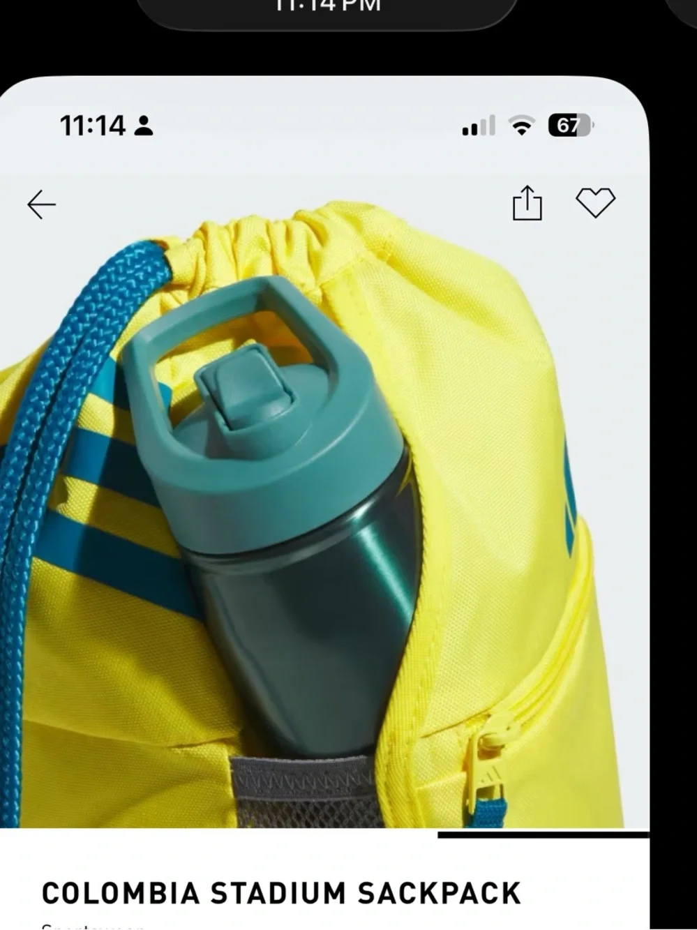 NWTS Adidas Columbia Stadium Sackpack. One size
